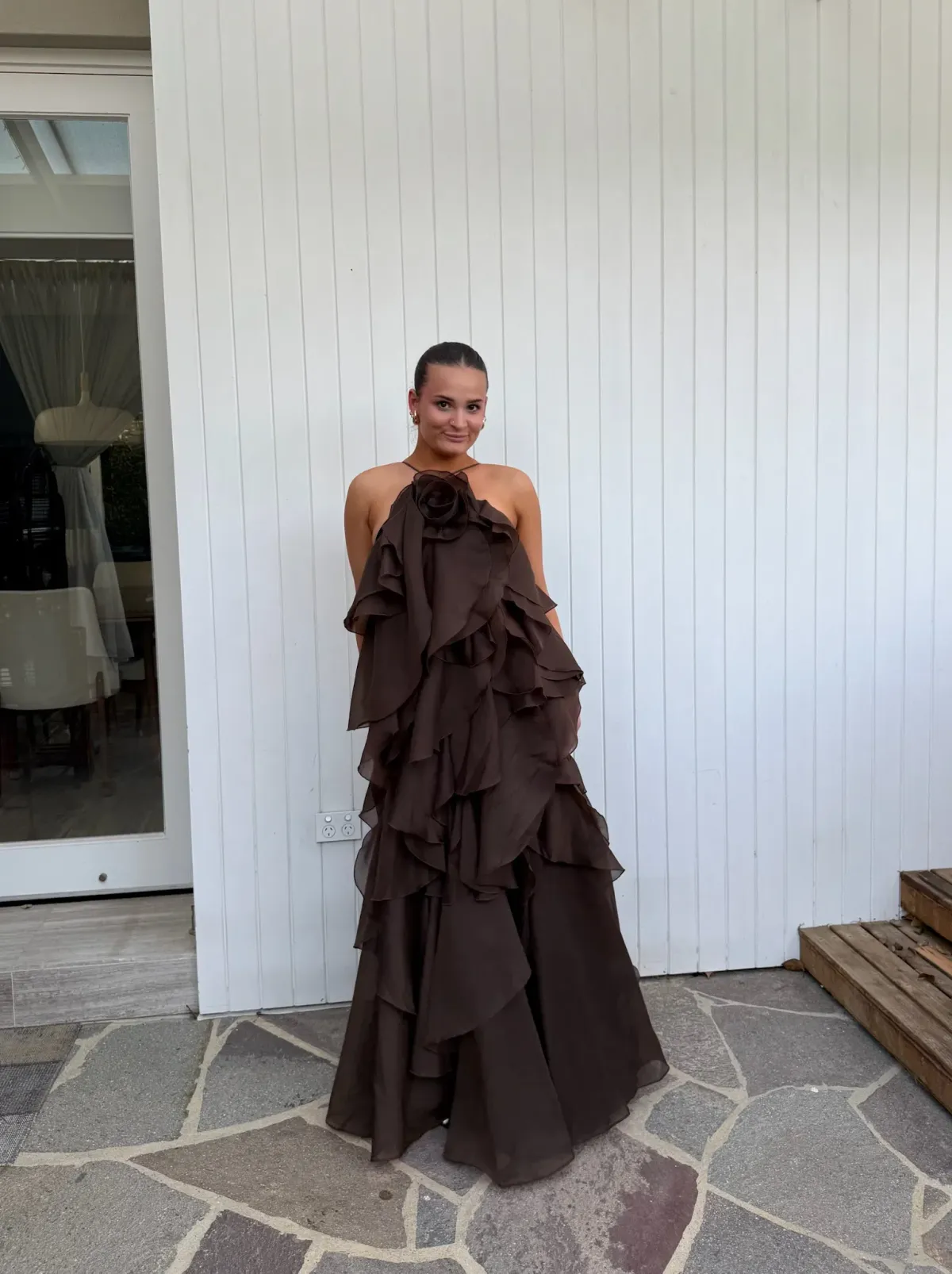 Aje Pandorea Layered Maxi Dress Brown Size AU 6 - Image 4