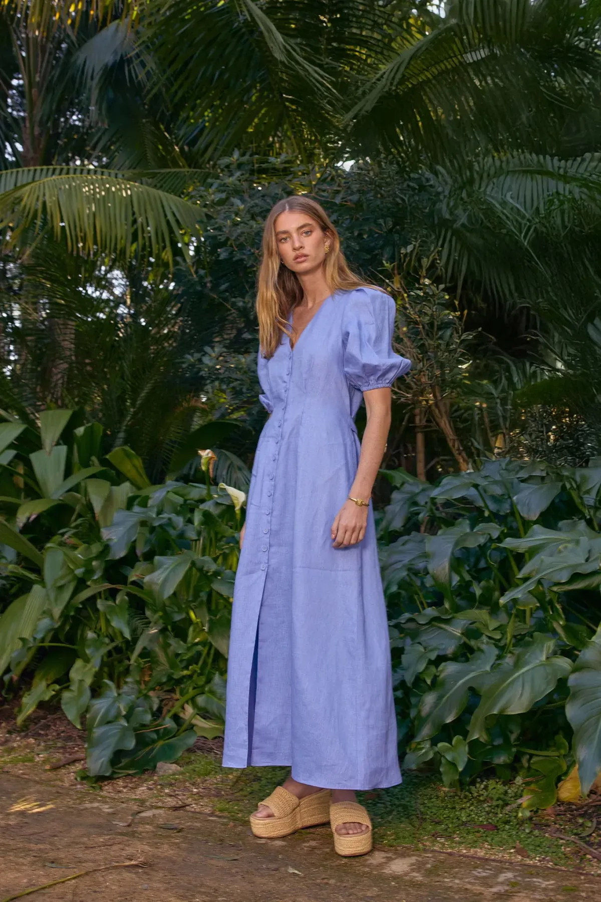 Pasduchas Vera Button Midi Dress Blue Size 16 - Image 3