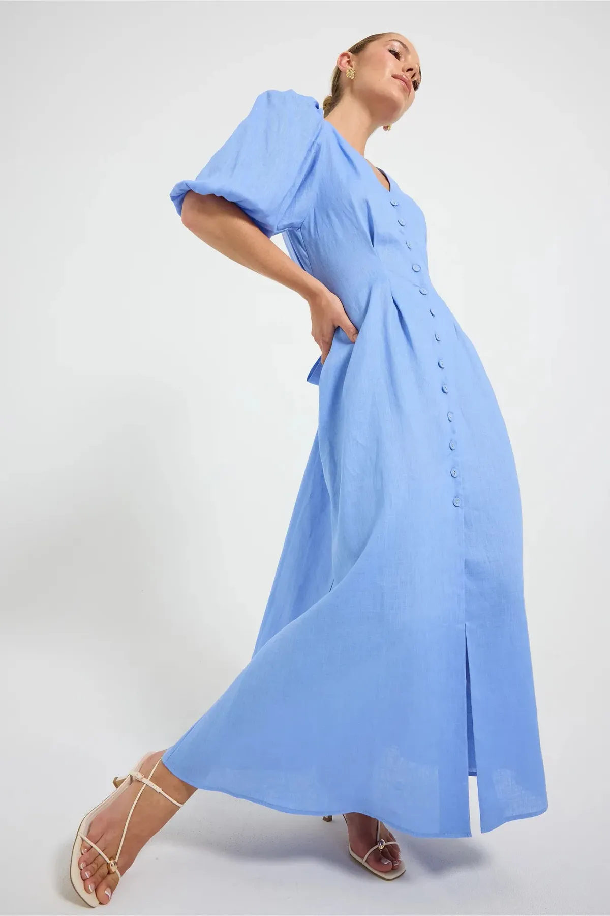 Pasduchas Vera Button Midi Dres in Blue Size AU 12 - Image 5