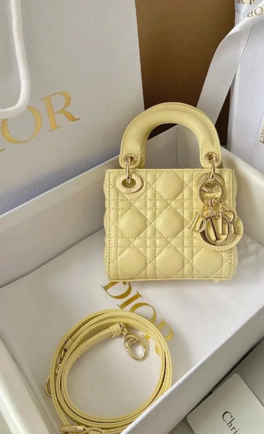 Christian Dior Light Yellow Lambskin Micro Bag for rent on The Volte - main image