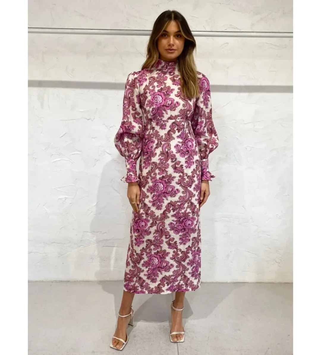 Alemais Isla Midi Dress in Magenta Size AU 12 for rent on The Volte - main image