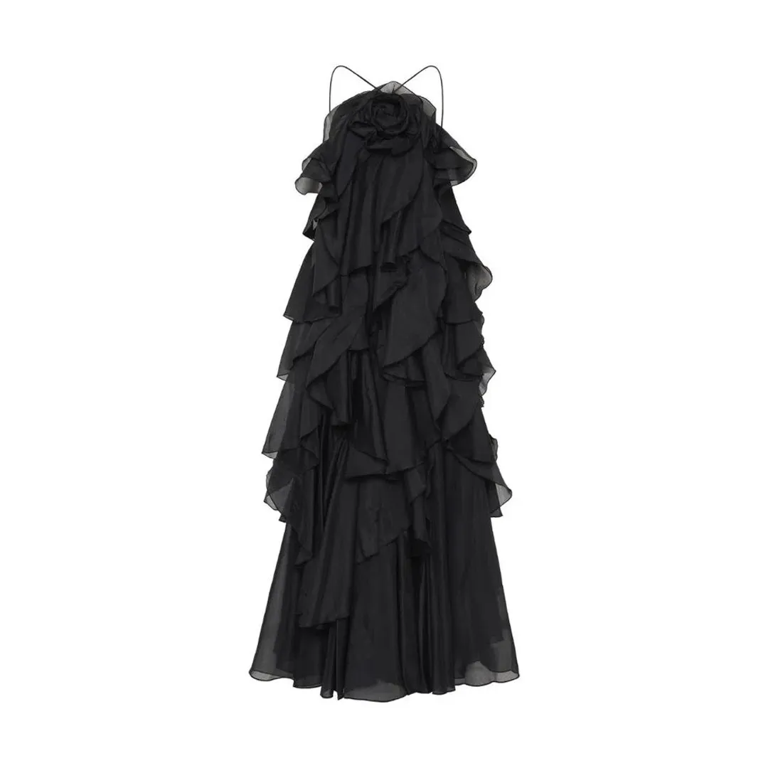 Aje Pandora Ruffled Dress Black Size 8 for rent on The Volte - main image