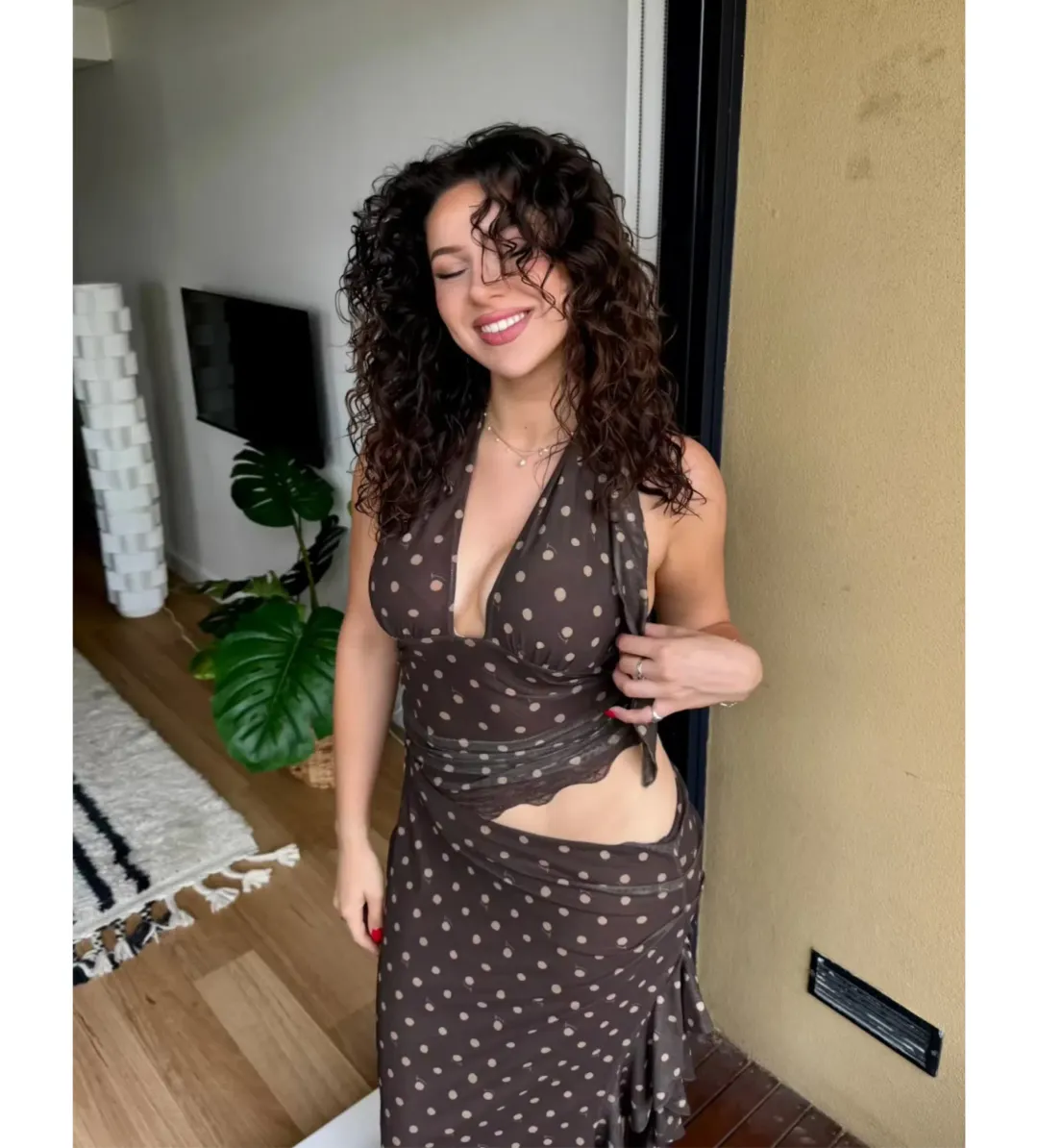 Benni Penelope Maxi Dress in Chocolate Polka Dot Size AU 6 for rent on The Volte - main image