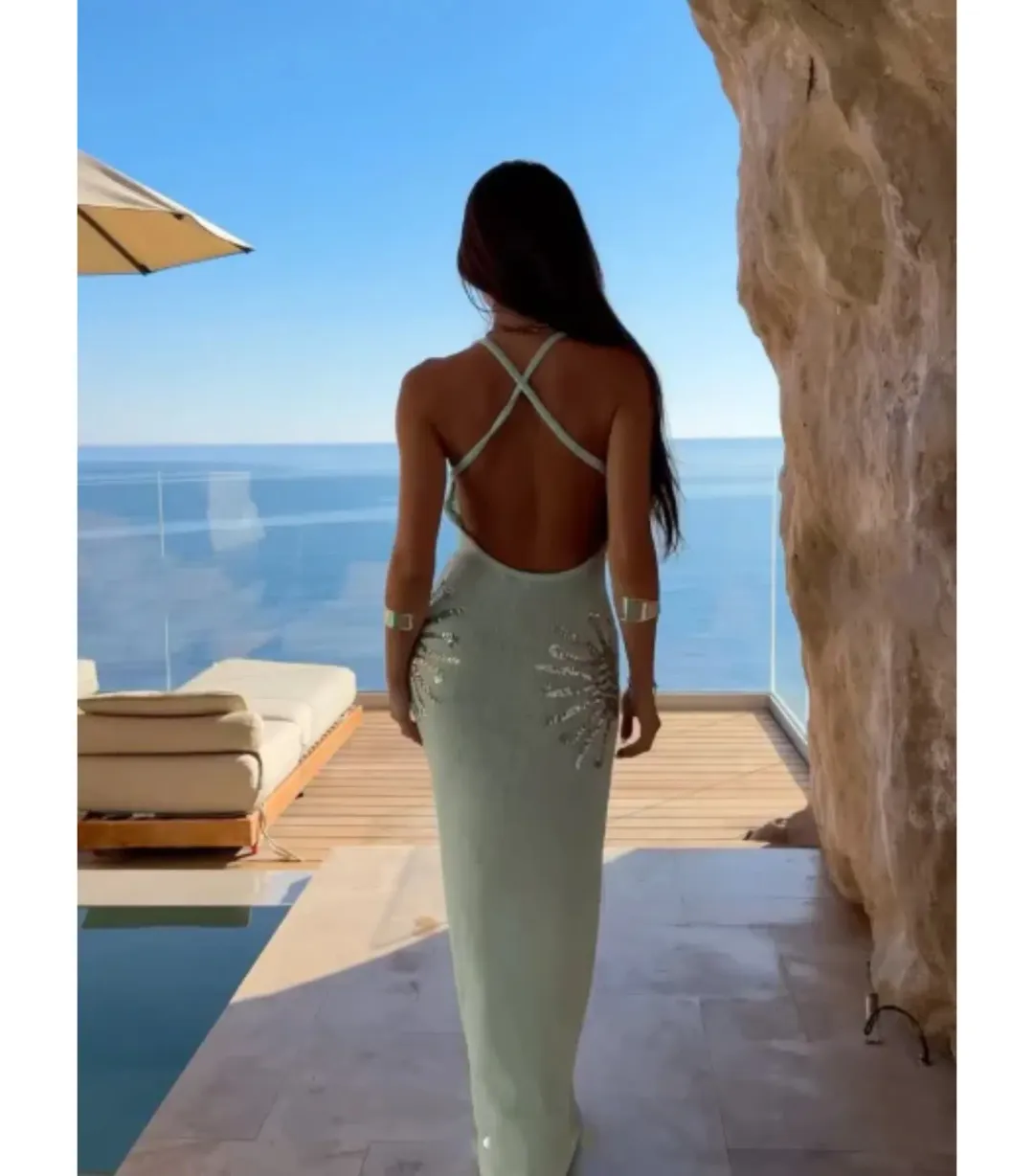 Meshki Ellington Knit Midi Dress in Lagoon Blue Size AU 10 for rent on The Volte - main image