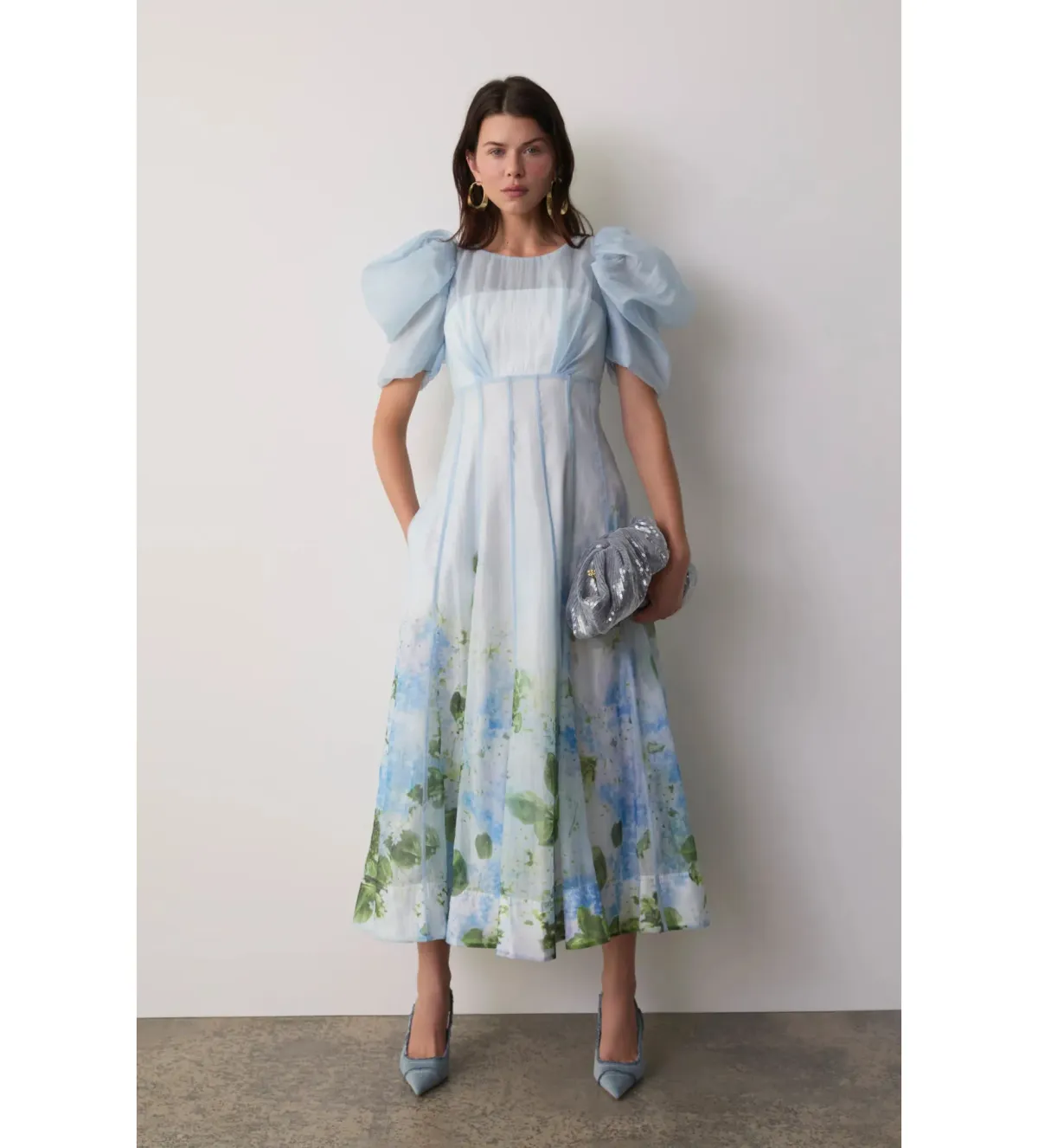 Aje Clementine Midi Dress Blue Hydrangea Size 10 for rent on The Volte - main image
