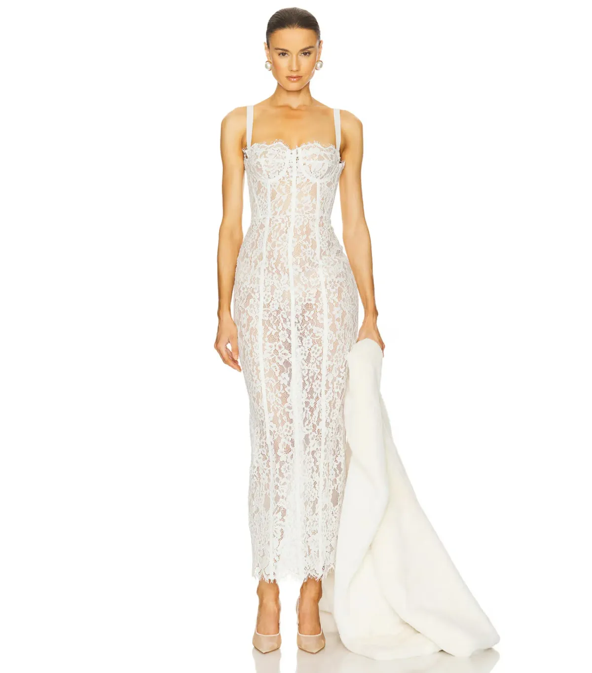 Helsa The Lace Column Midi Dress White Size 8/S for rent on The Volte - main image