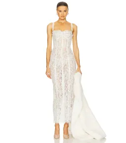 Helsa The Lace Column Midi Dress White Size 8/S for rent on The Volte - image 1