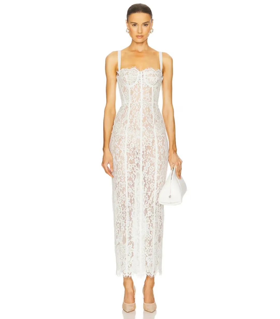 Helsa The Lace Column Midi Dress White Size 8/S for rent on The Volte - main image