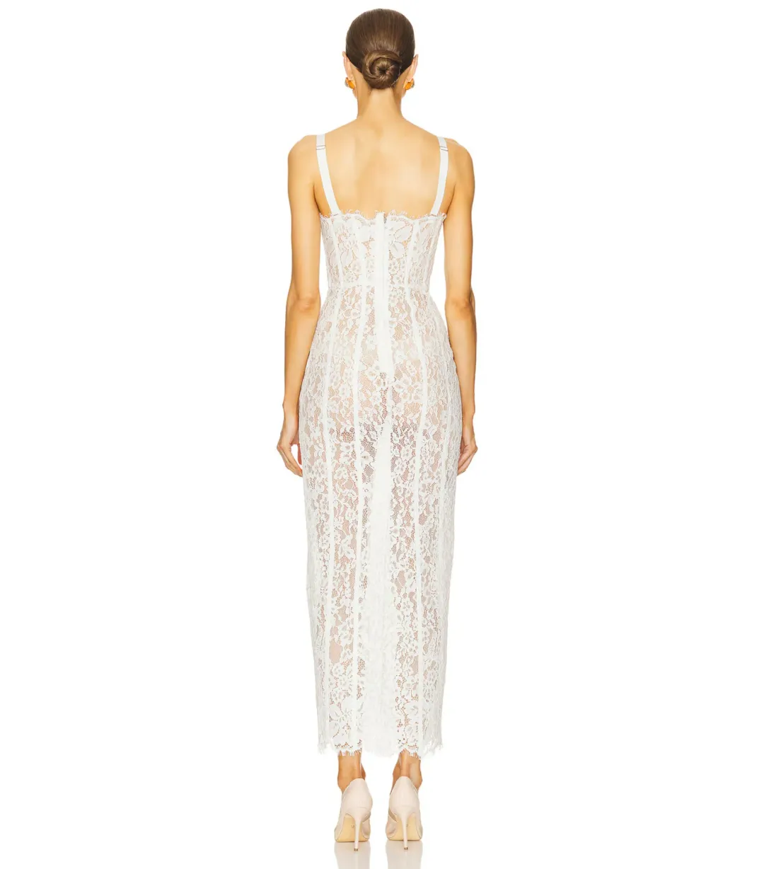 Helsa The Lace Column Midi Dress White Size 8/S for rent on The Volte - main image