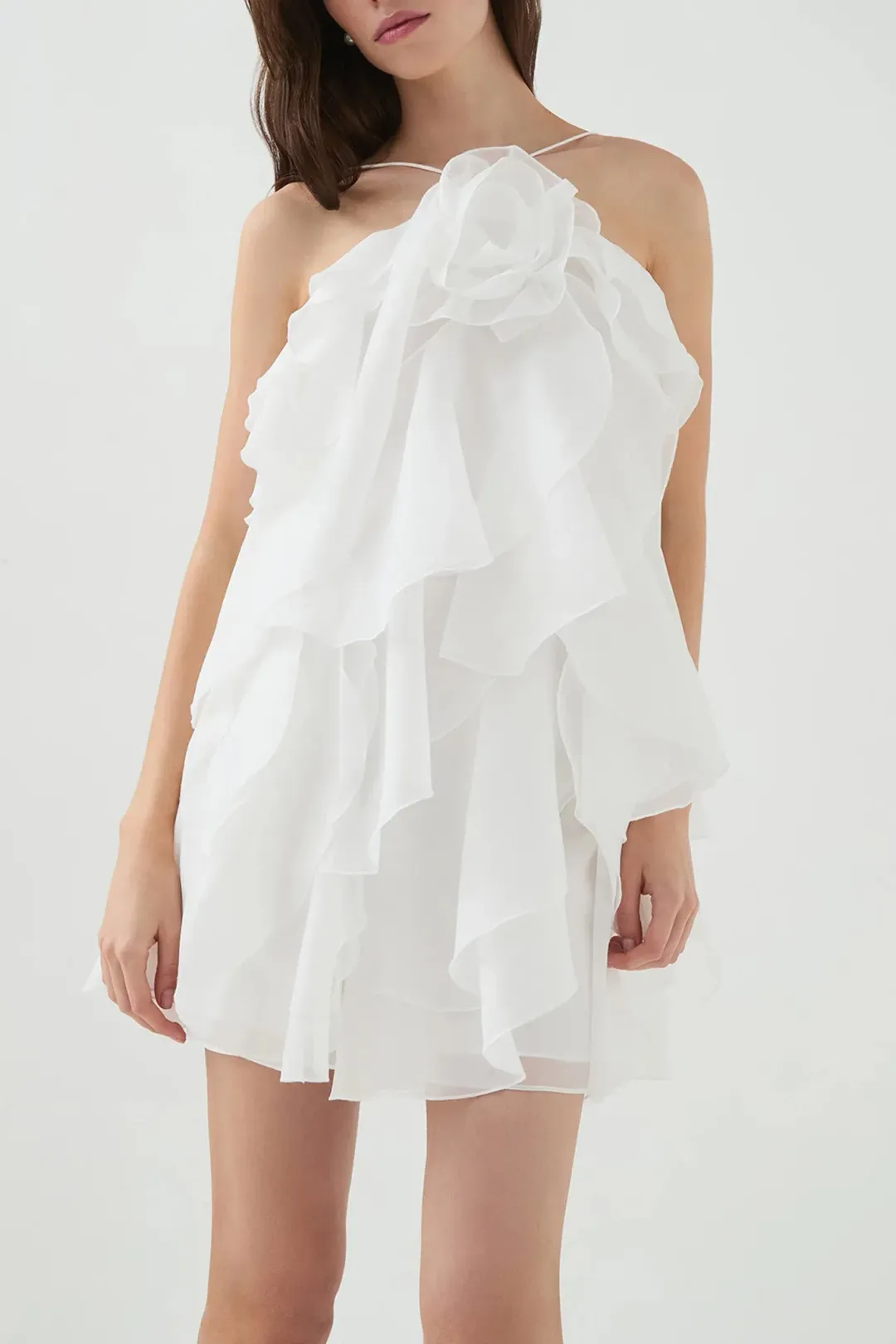 Aje Pandorea Layered Mini Dress in Ivory Size AU8 for rent on The Volte - main image