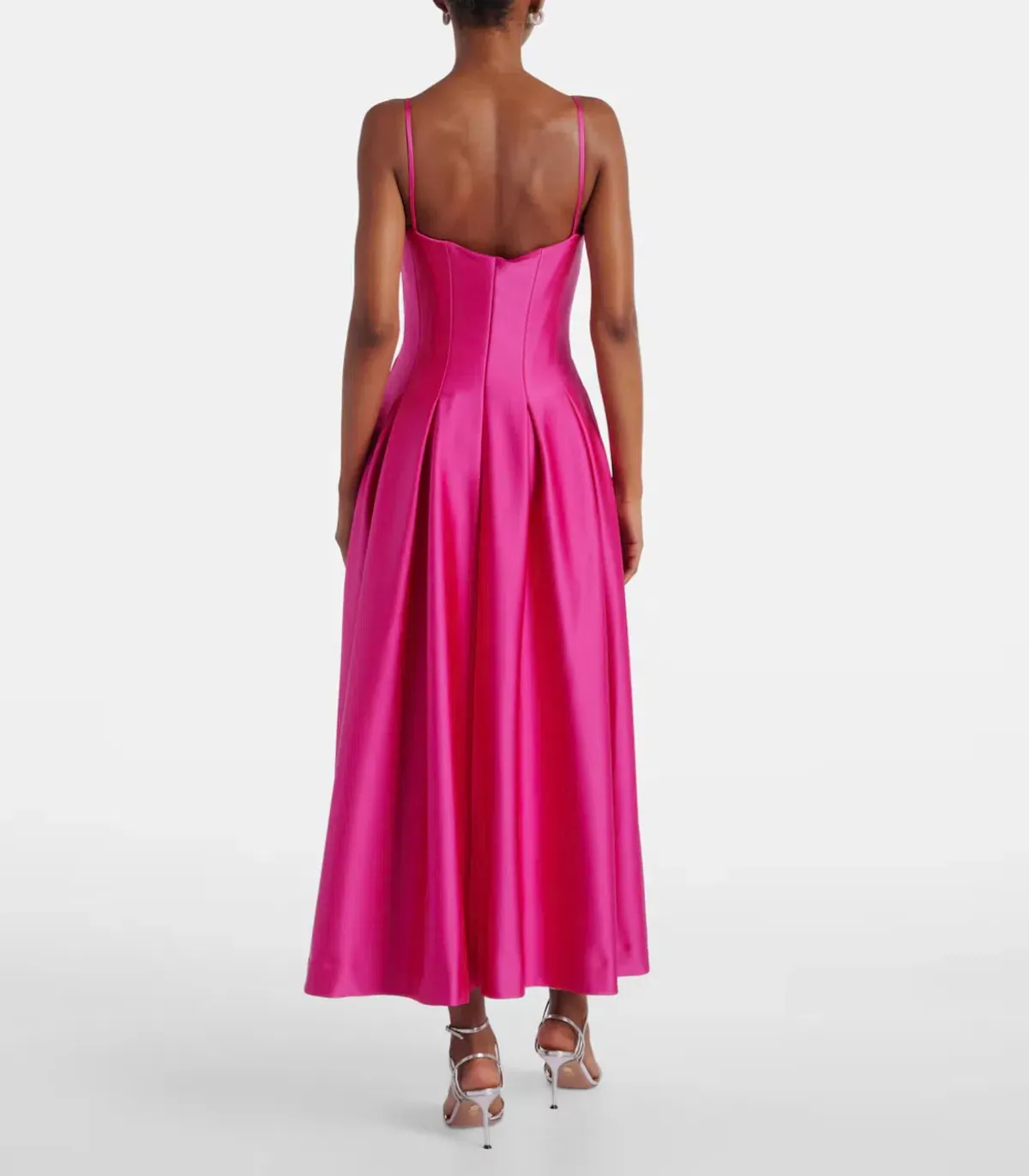 Rebecca Vallance Saskia Pleated Satin Maxi Dress Pink AU 16 - Image 2