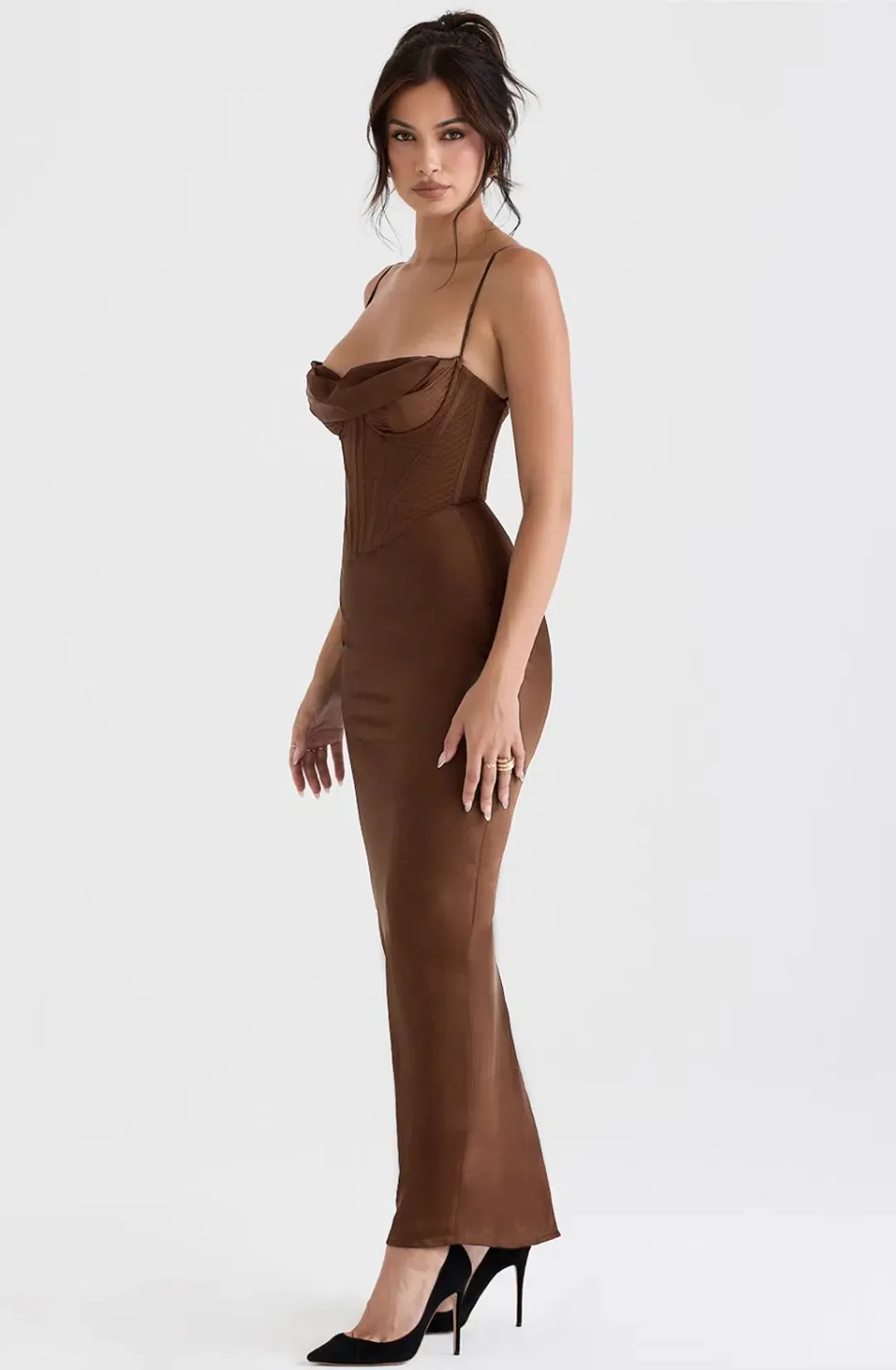 House of CB Charmaine Maxi Dress in Chocolate Corset Size S/ AU 8 for rent on The Volte - main image