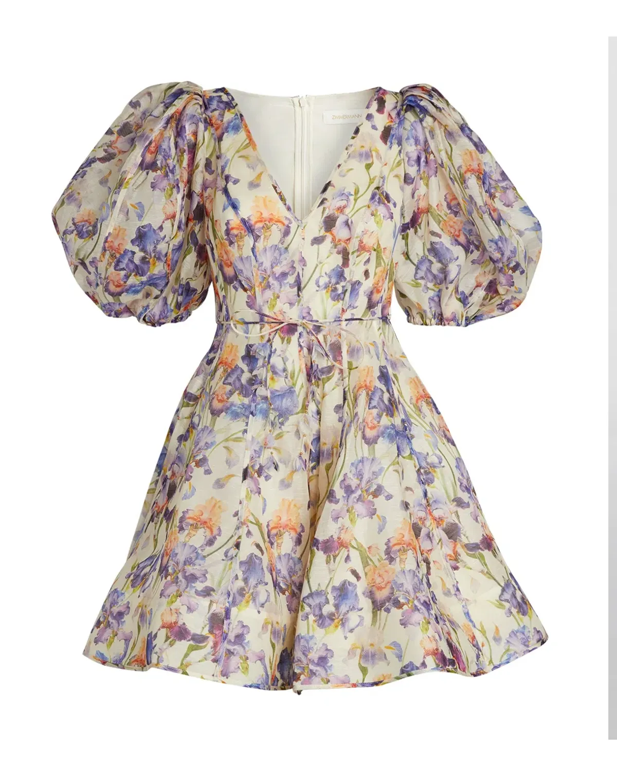 Zimmermann Tama Puff Sleeve Mini Dress in Iris Floral Size 2/AU12 - Image 3