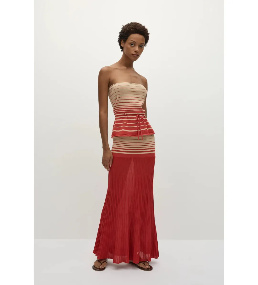 Faithfull the Brand Casia Top Citara Skirt Set in Accordion Stripe Amber Fawn Size 8 for rent on The Volte - main image