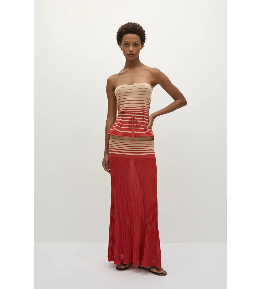 Faithfull the Brand Casia Top Citara Skirt Set in Accordion Stripe Amber Fawn Size 8 for rent on The Volte - main image