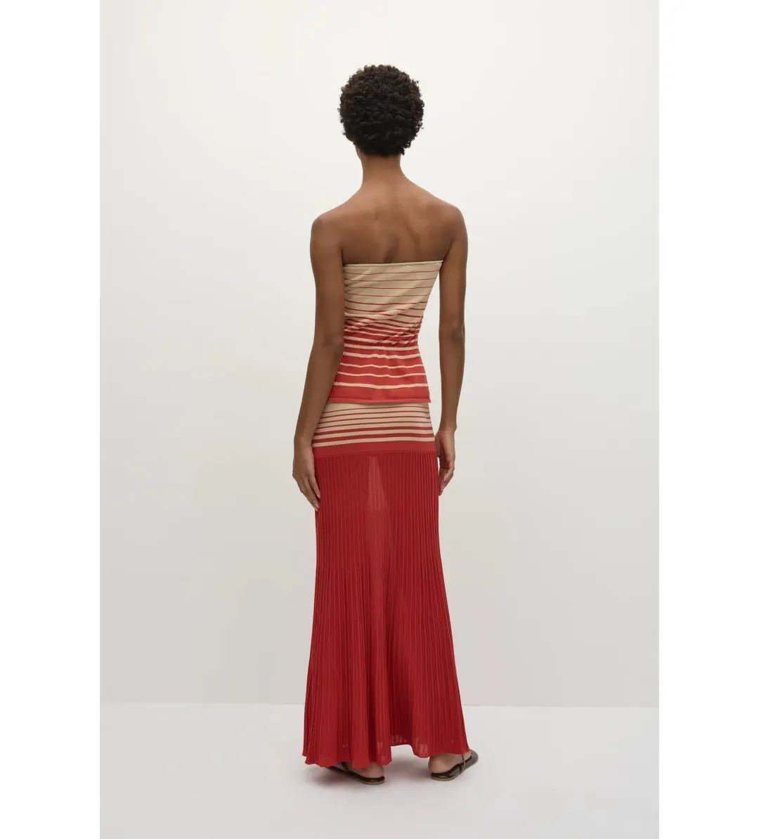 Faithfull the Brand Casia Top Citara Skirt Set in Accordion Stripe Amber Fawn Size 8 for rent on The Volte - main image