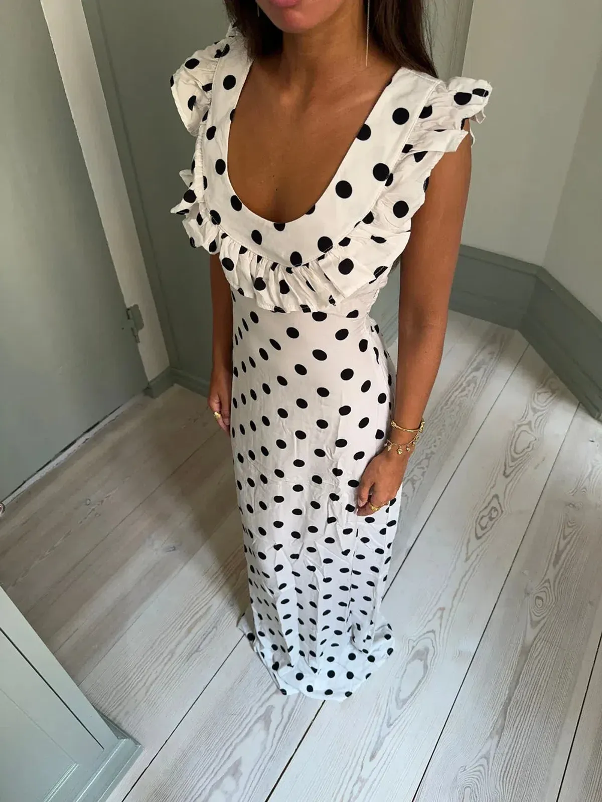 Design By Si Luna Maxi Dress in White with Polka Dots Size XS/AU6 - Image 2