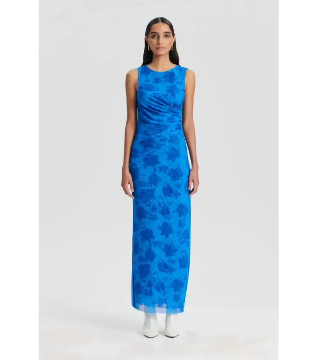 Scanlan Theodore Italian Floral Lace Print Mesh Maxi Dress Blue Size AU 10 for rent on The Volte - main image