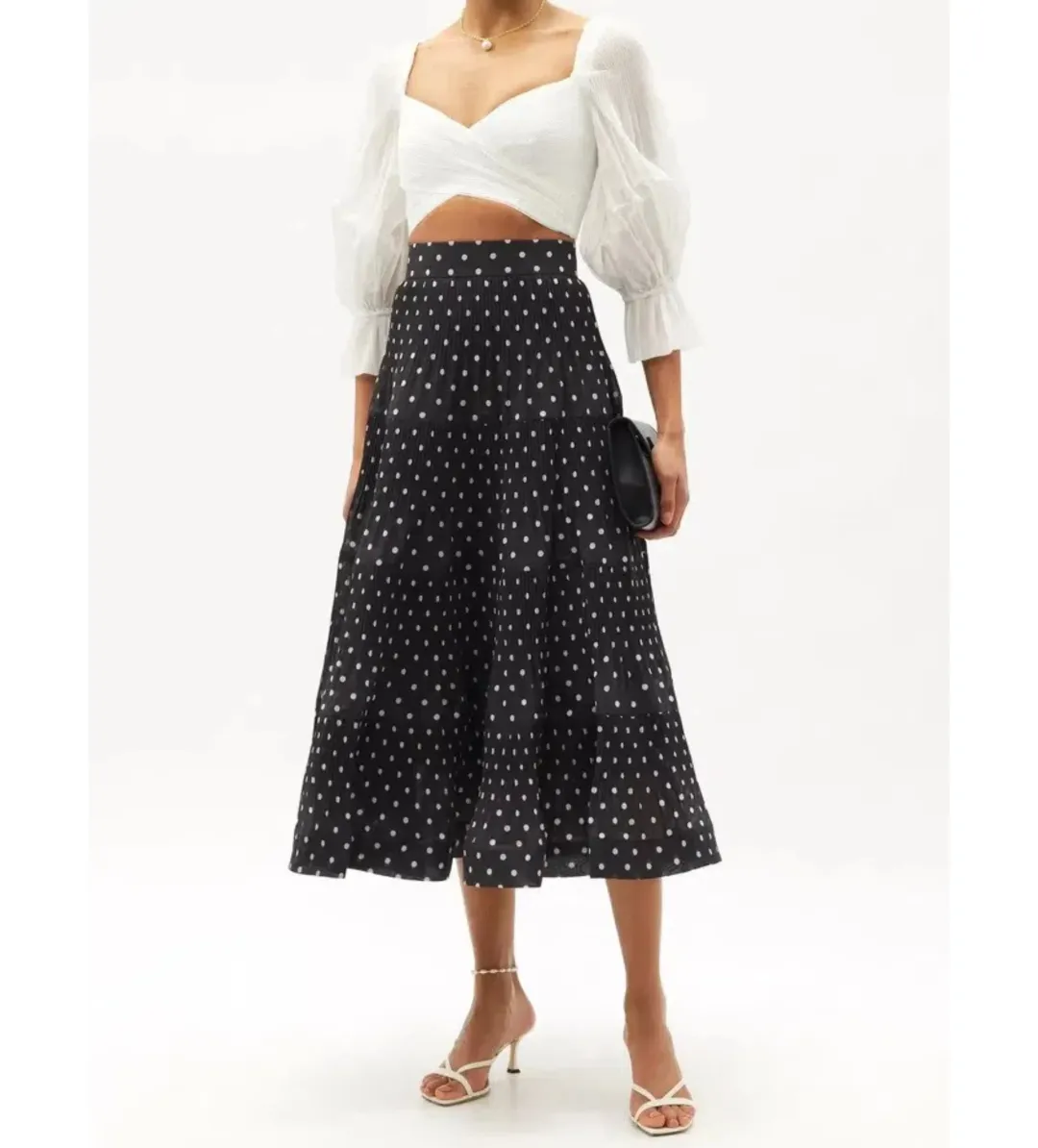 Zimmermann Tiered Plissé Voile Midi Skirt Polka Dot Size 0 AU 8 for rent on The Volte - main image