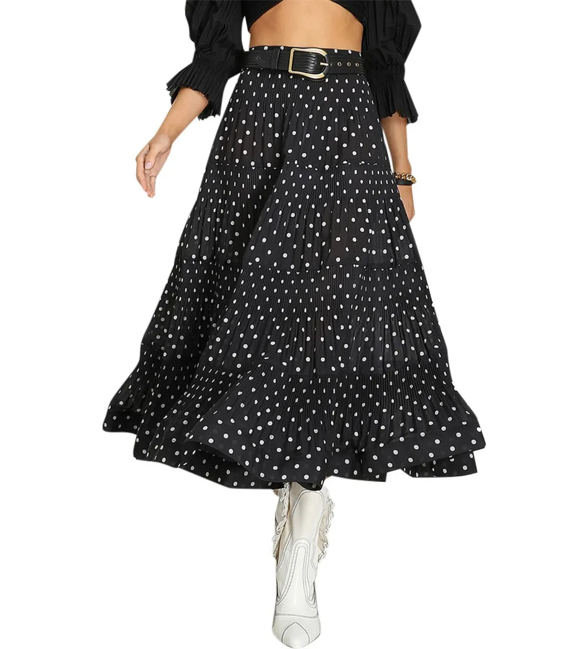 Zimmermann Tiered Plissé Voile Midi Skirt Polka Dot Size 0 AU 8 for rent on The Volte - main image