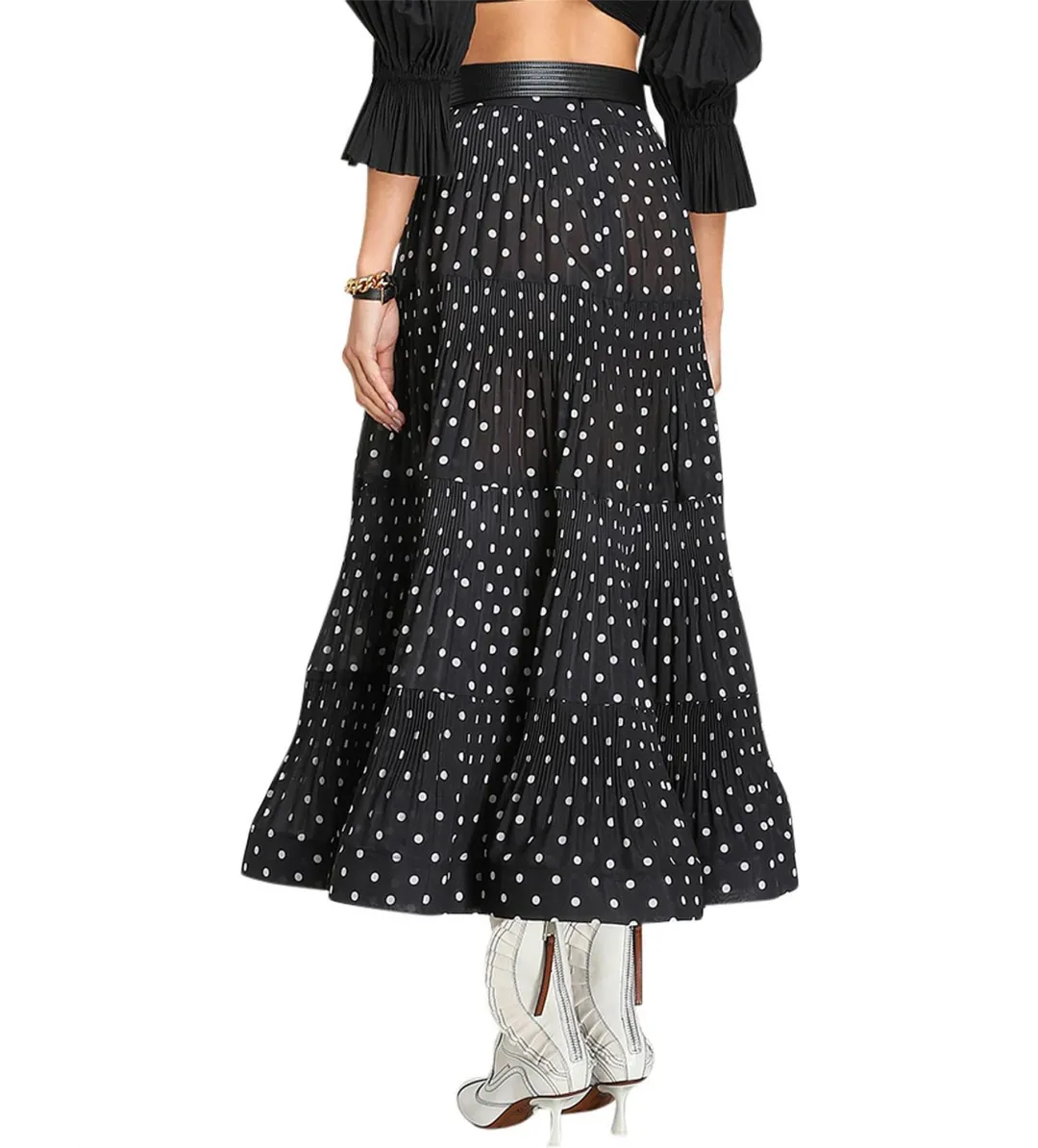 Zimmermann Tiered Plissé Voile Midi Skirt Polka Dot Size 0 AU 8 for rent on The Volte - main image