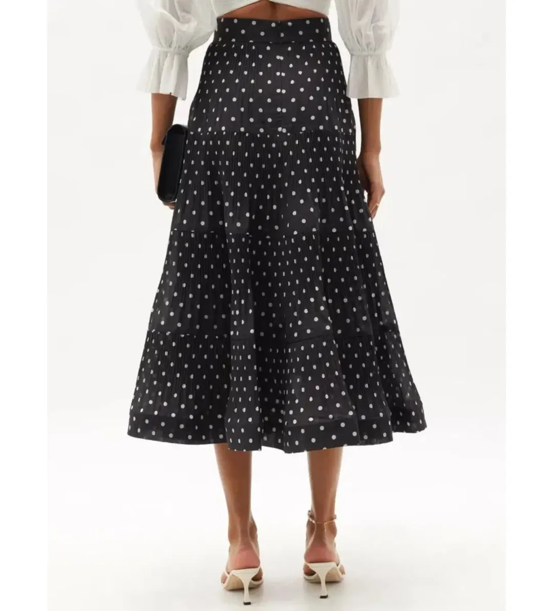 Zimmermann Tiered Plissé Voile Midi Skirt Polka Dot Size 0 AU 8 for rent on The Volte - main image