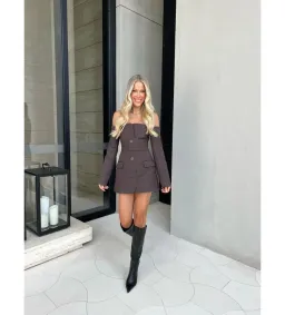 Sir the Label Sandrine Tailored Mini Dress Chocolate Size 1 AU 8 for rent on The Volte - image 2