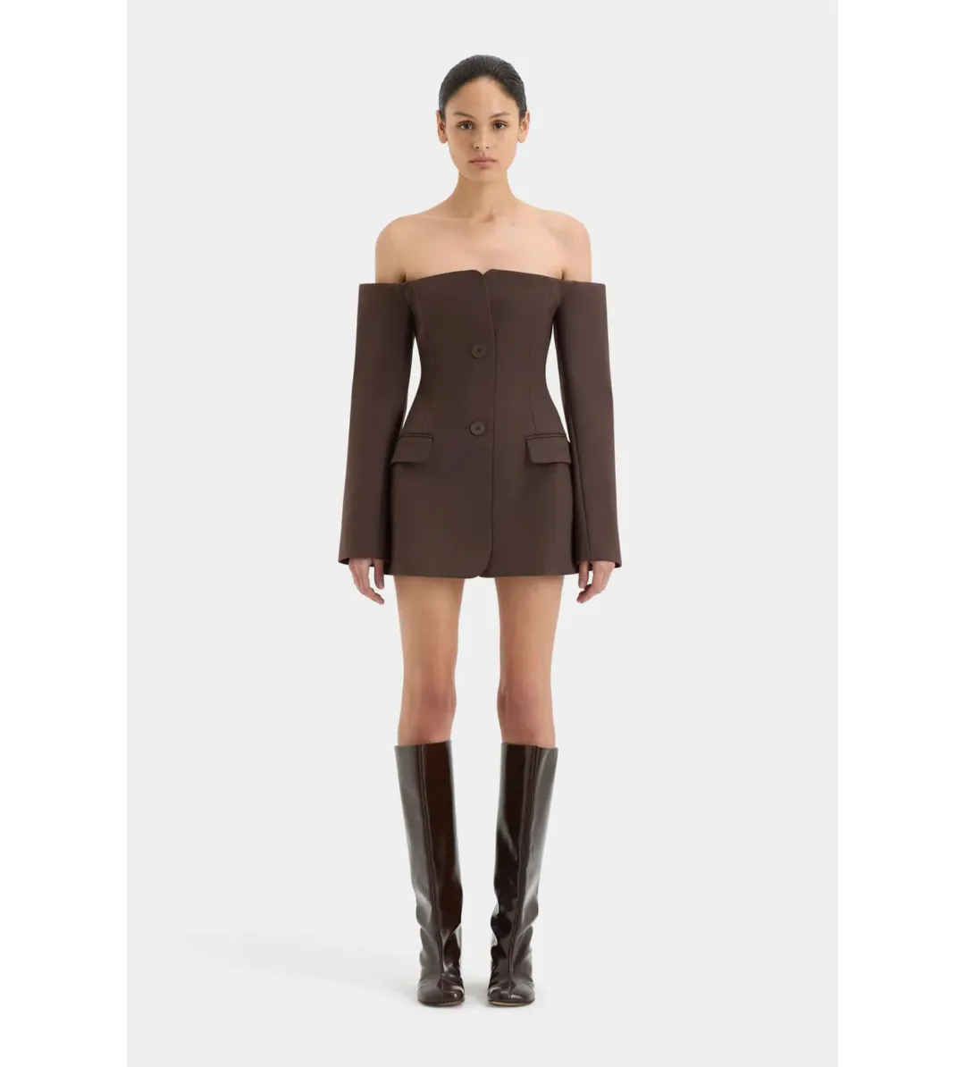 Sir the Label Sandrine Tailored Mini Dress Chocolate Size 1 AU 8 for rent on The Volte - main image