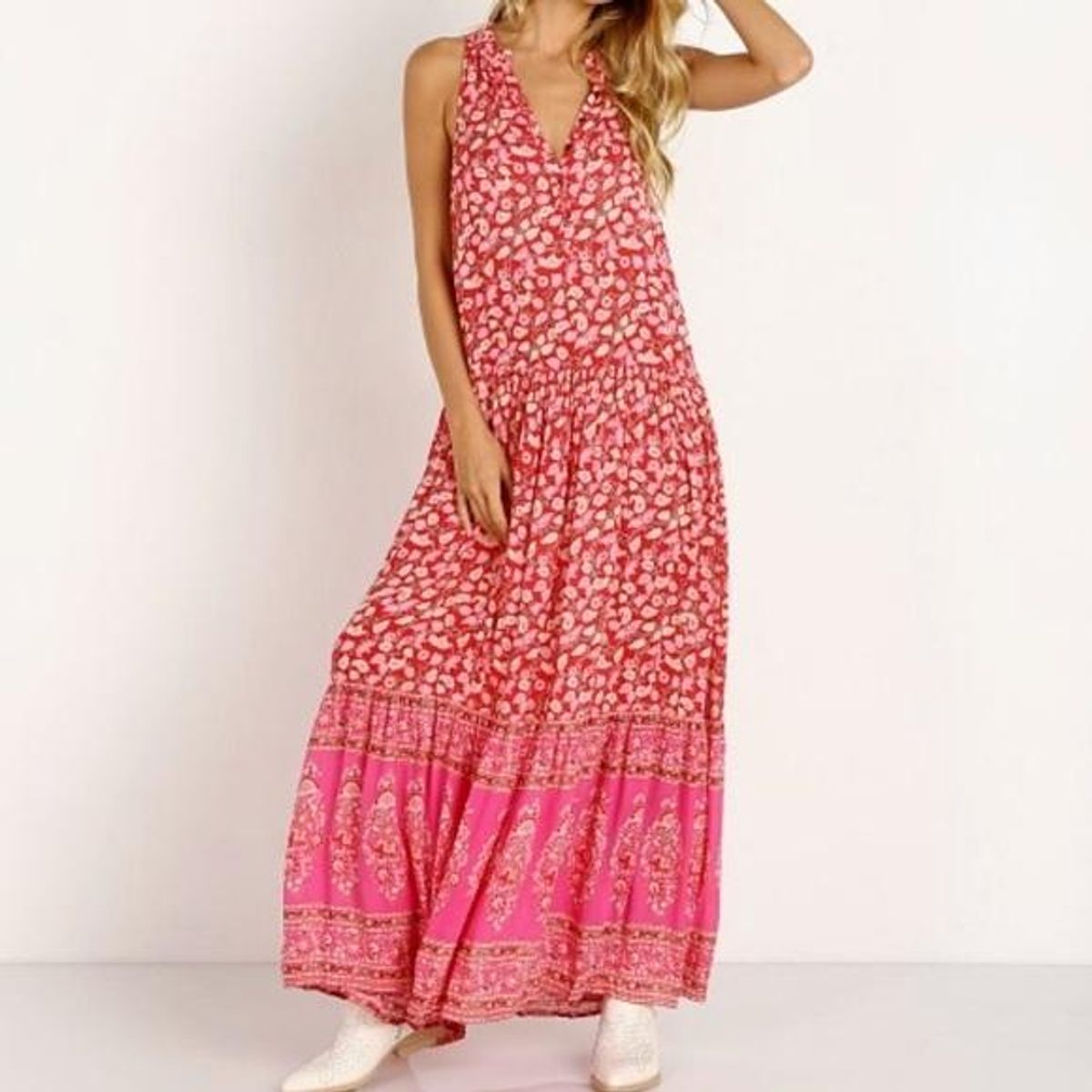 Spell & The Gypsy Collective 'Delirium' Red Pink Floral Maxi Dress for rent on The Volte - main image