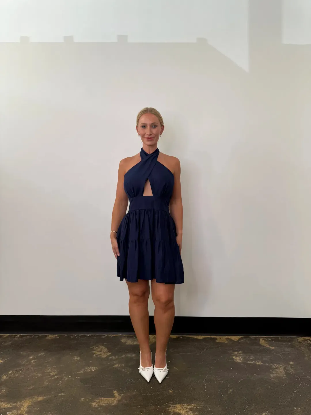 Shona Joy Celeste Halter Tiered Mini Dress in Midnight Size AU 14 for rent on The Volte - main image