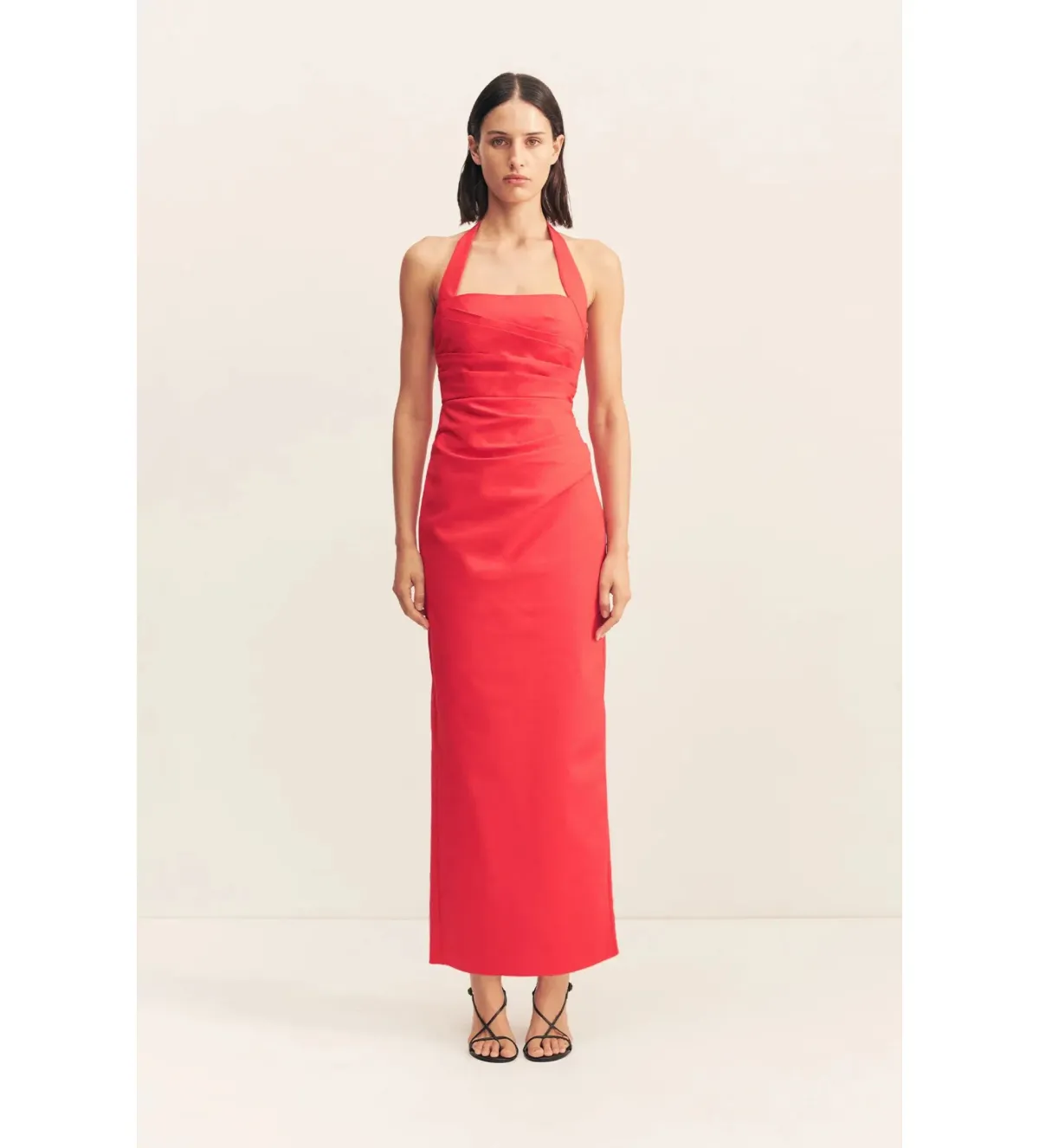 Shona Joy Lani Draped Halter Maxi Dress Chilli Size AU 14 - Image 1
