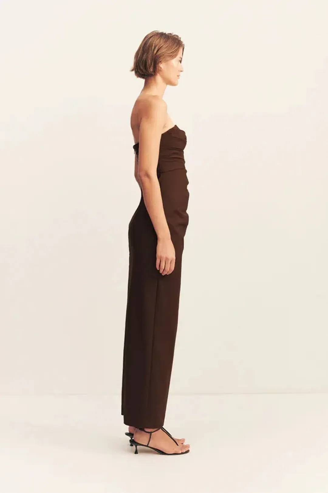 Shona Joy Lani Strapless Draped Maxi Dress Espresso Size AU 14 for rent on The Volte - main image