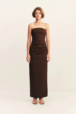 Shona Joy Lani Strapless Draped Maxi Dress Espresso Size AU 14 for rent on The Volte - image 1