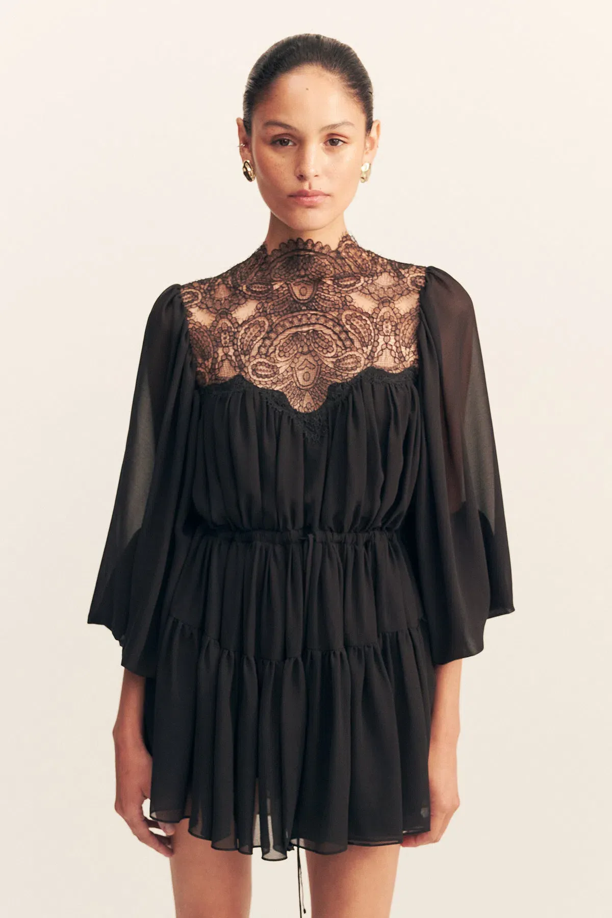 Shona Joy Emory Long Sleeve Mini Dress in Black Size 16 for rent on The Volte - main image