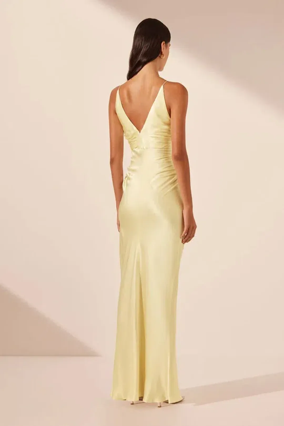Shona Joy La Lune High Neck Ruched Maxi Dress Lemon Size 10 for rent on The Volte - main image