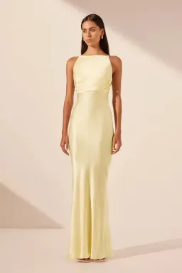 Shona Joy La Lune High Neck Ruched Maxi Dress Lemon Size 10 for rent on The Volte - image 1