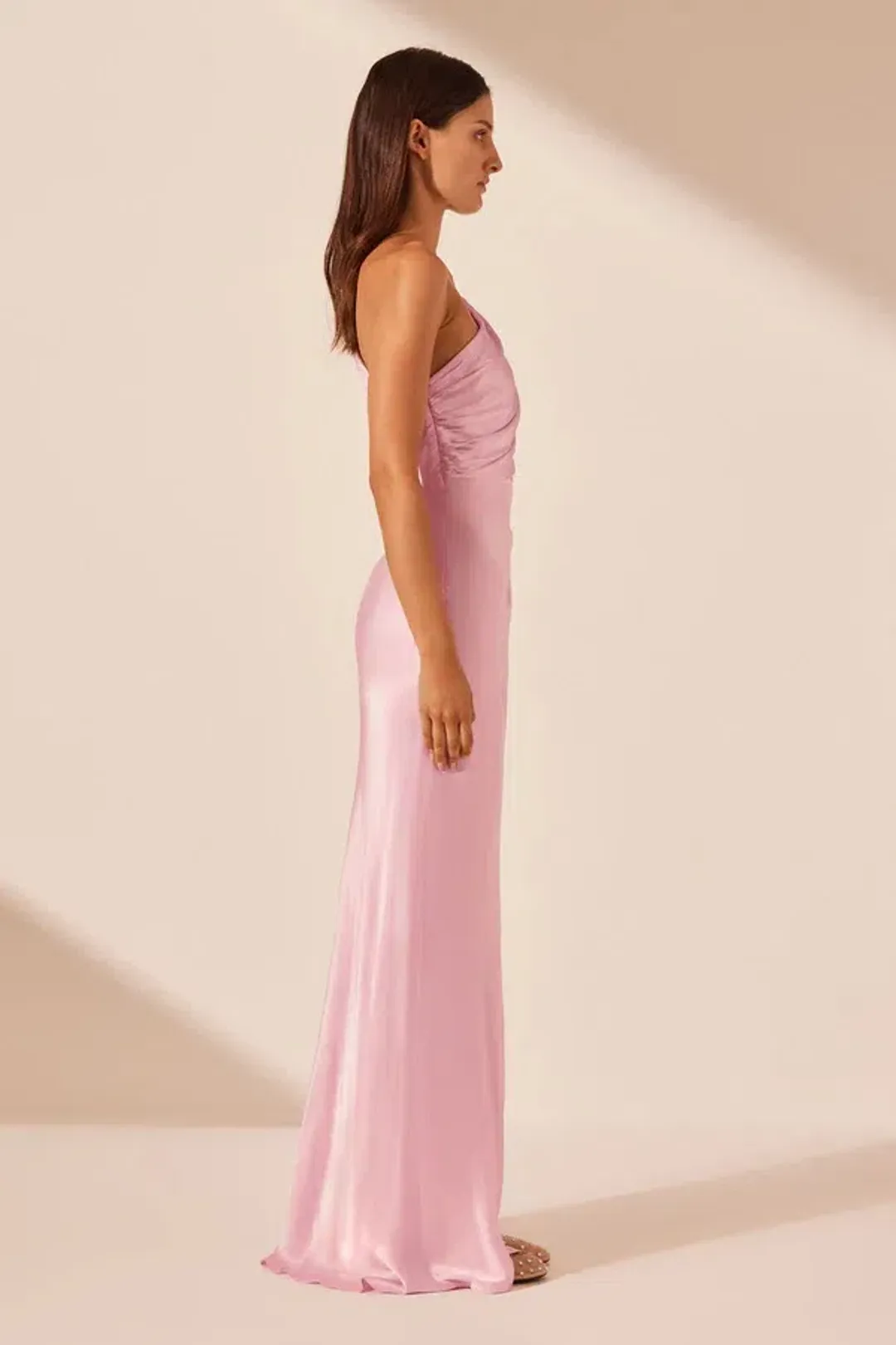 Shona Joy La Lune Asymmetrical Gathered Maxi Dress in Peony Size AU 10 for rent on The Volte - main image