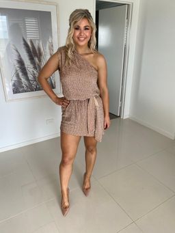 Retrofete Ella One Shoulder Sequin Dress Rose Gold Size 8 for rent on The Volte - image 2