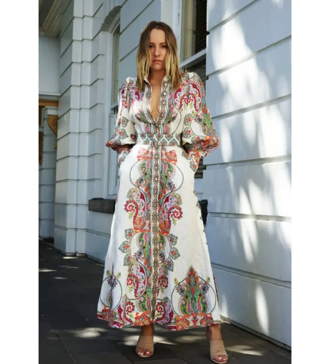 Zimmermann Ninety Six Filigree Long Sleeve Maxi Dress in Multi Paisley Size 1 / AU 10 for rent on The Volte - main image