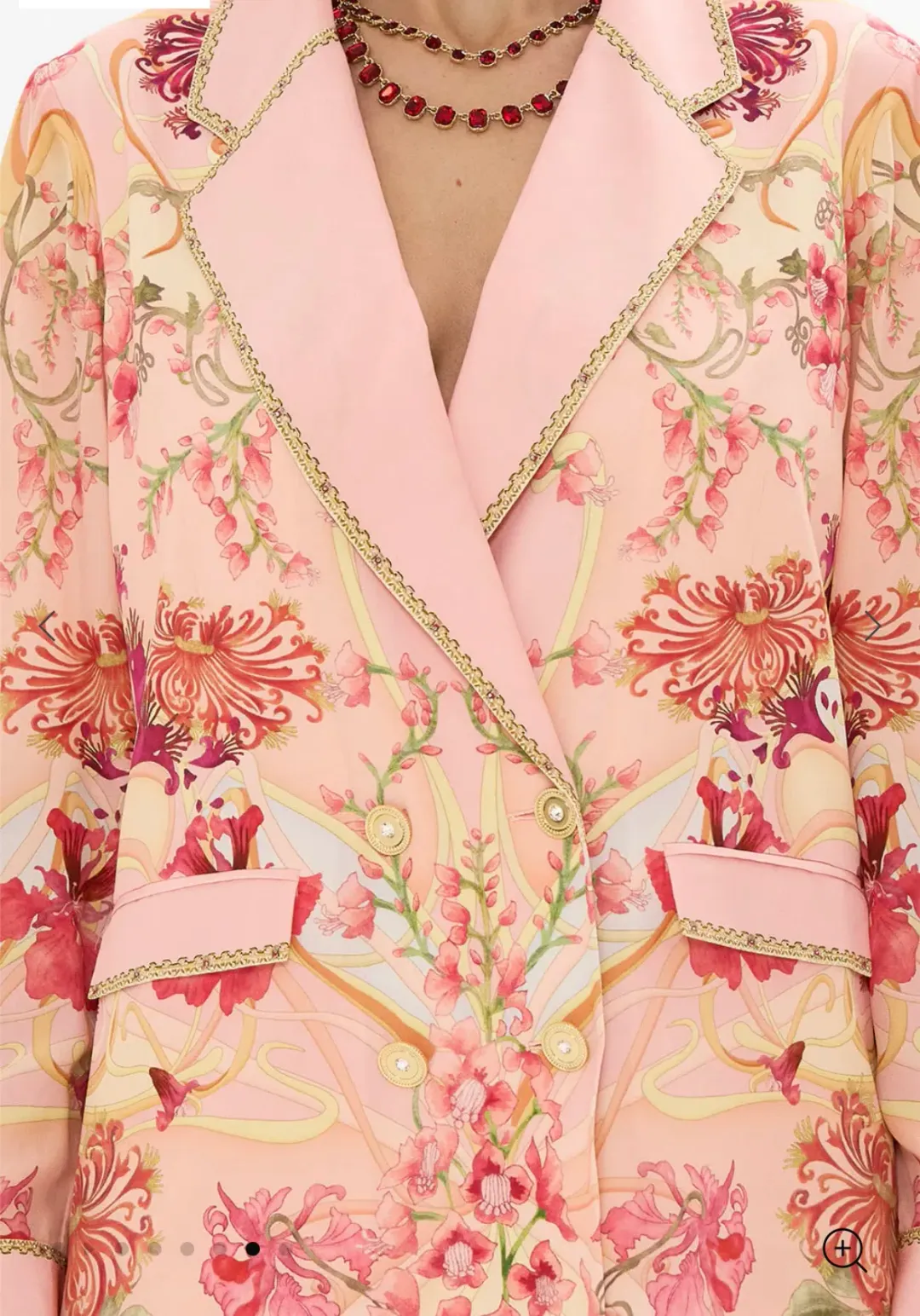 Camilla Double Breasted Soft Jacket (Size L) and Straight Leg Pants (Size XXL) Set in Blossoms and Brushstrokes for rent on The Volte - main image