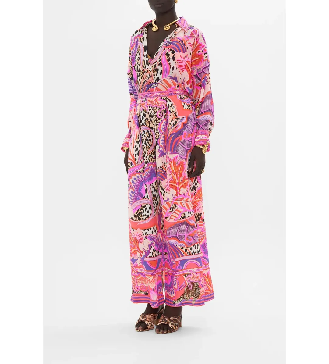 Camilla Viola Vintage Wing Collar Blouse Size XL AU 16 and Tuck Front Pant Size XXL AU 18 Set Multi Print for rent on The Volte - main image