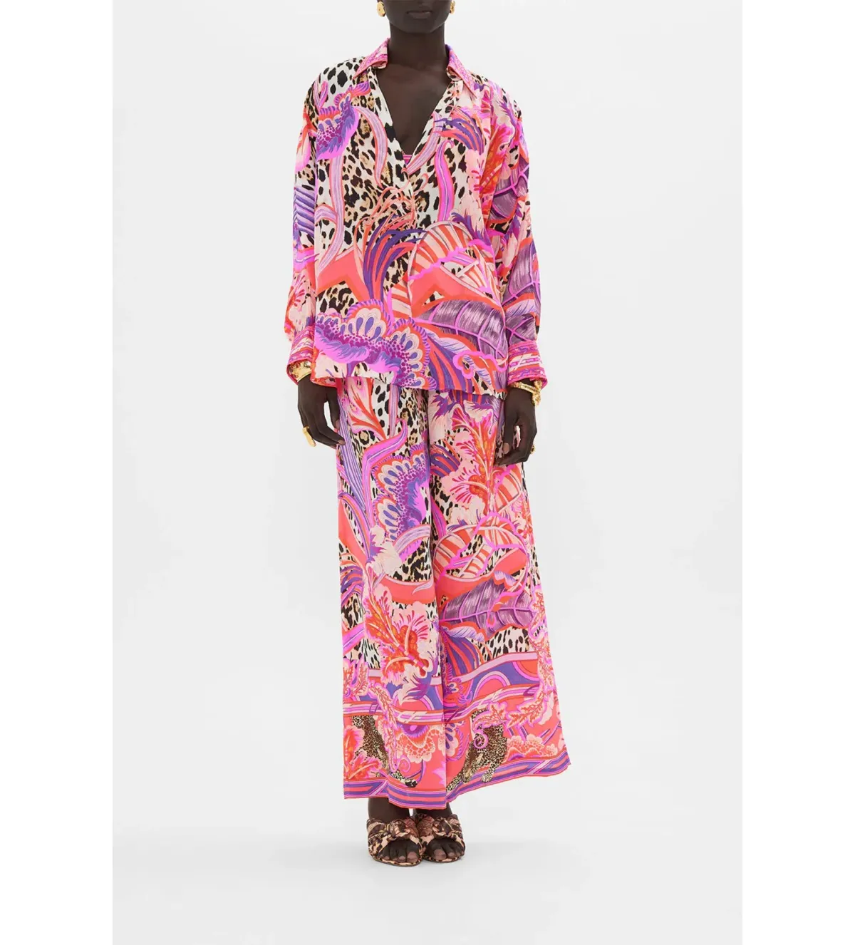 Camilla Viola Vintage Wing Collar Blouse Size XL AU 16 and Tuck Front Pant Size XXL AU 18 Set Multi Print - Image 2