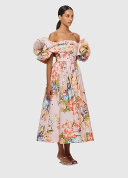 Leo Lin Matilda Puff Sleeve Midi Dress Opulent Print in Blush Size 14 for rent on The Volte - image 2