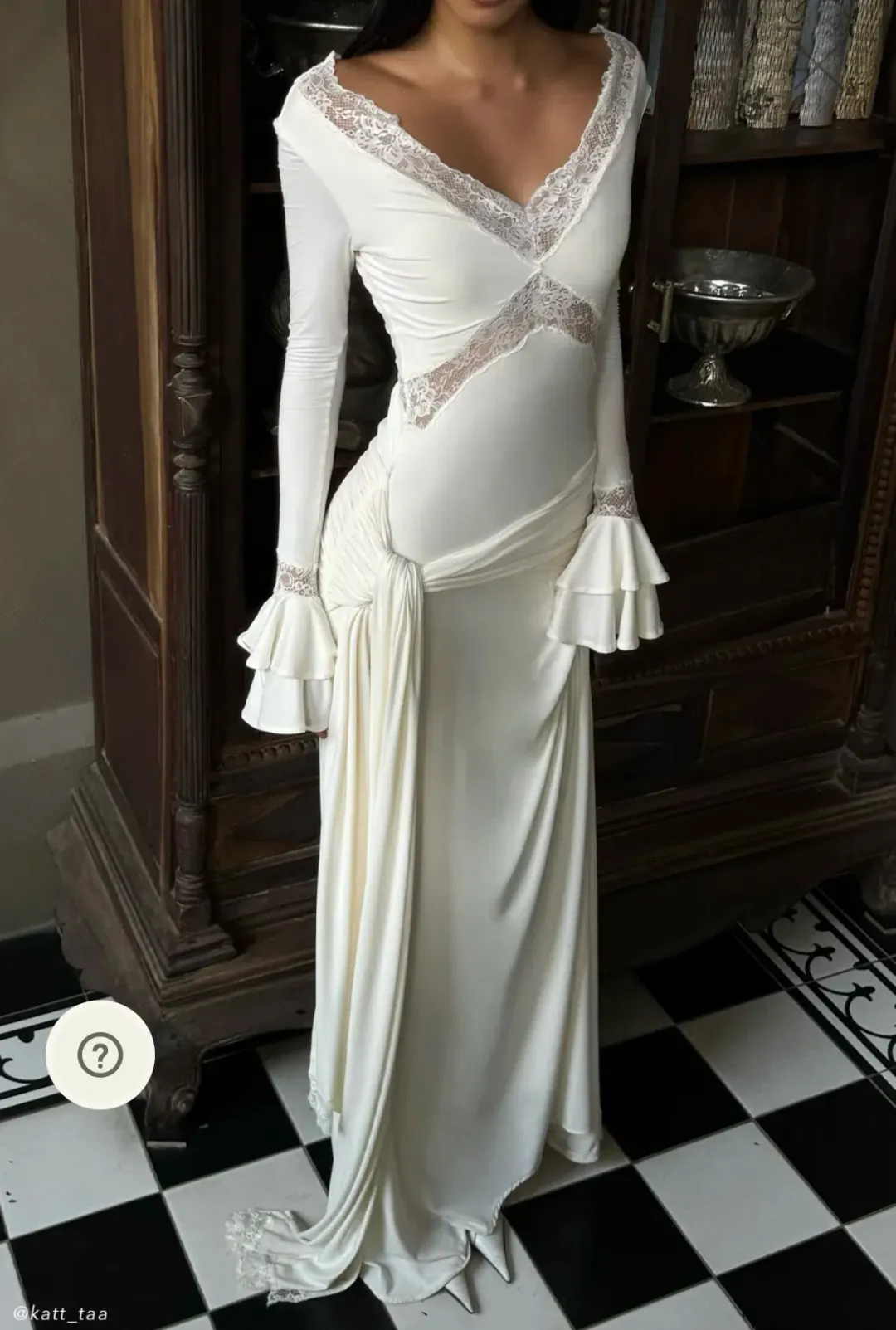 Meshki Electra Slinky Lace Maxi Dress Ivory Size 12 for rent on The Volte - main image