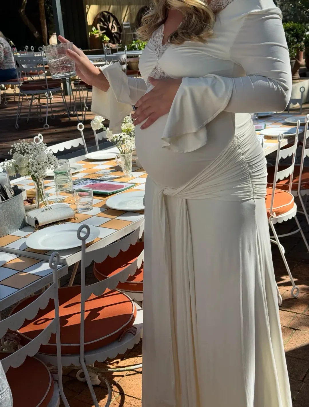 Meshki Electra Slinky Lace Maxi Dress Ivory Size 12 for rent on The Volte - main image