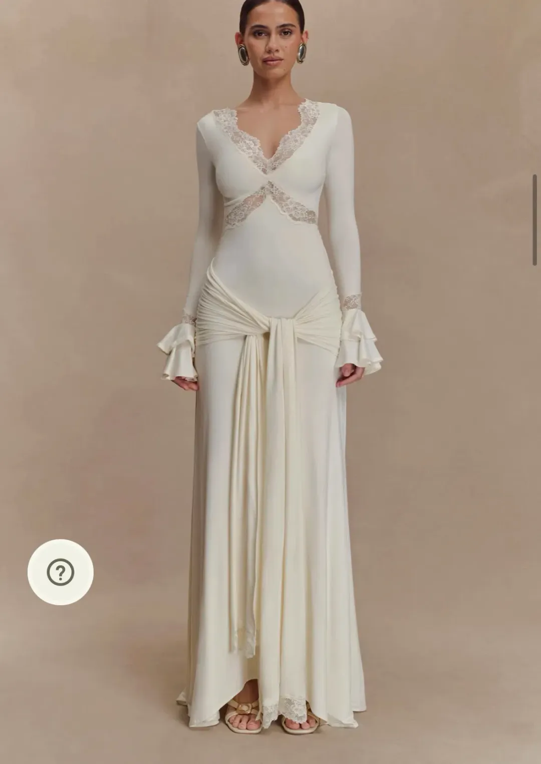 Meshki Electra Slinky Lace Maxi Dress Ivory Size 12 for rent on The Volte - main image