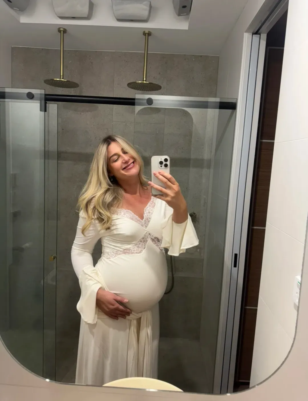 Meshki Electra Slinky Lace Maxi Dress Ivory Size 12 for rent on The Volte - main image