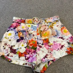 Zimmermann Prima Silk High Waisted Shorts with Belt in Multi Floral Size 3 / AU 14 for rent on The Volte - image 3