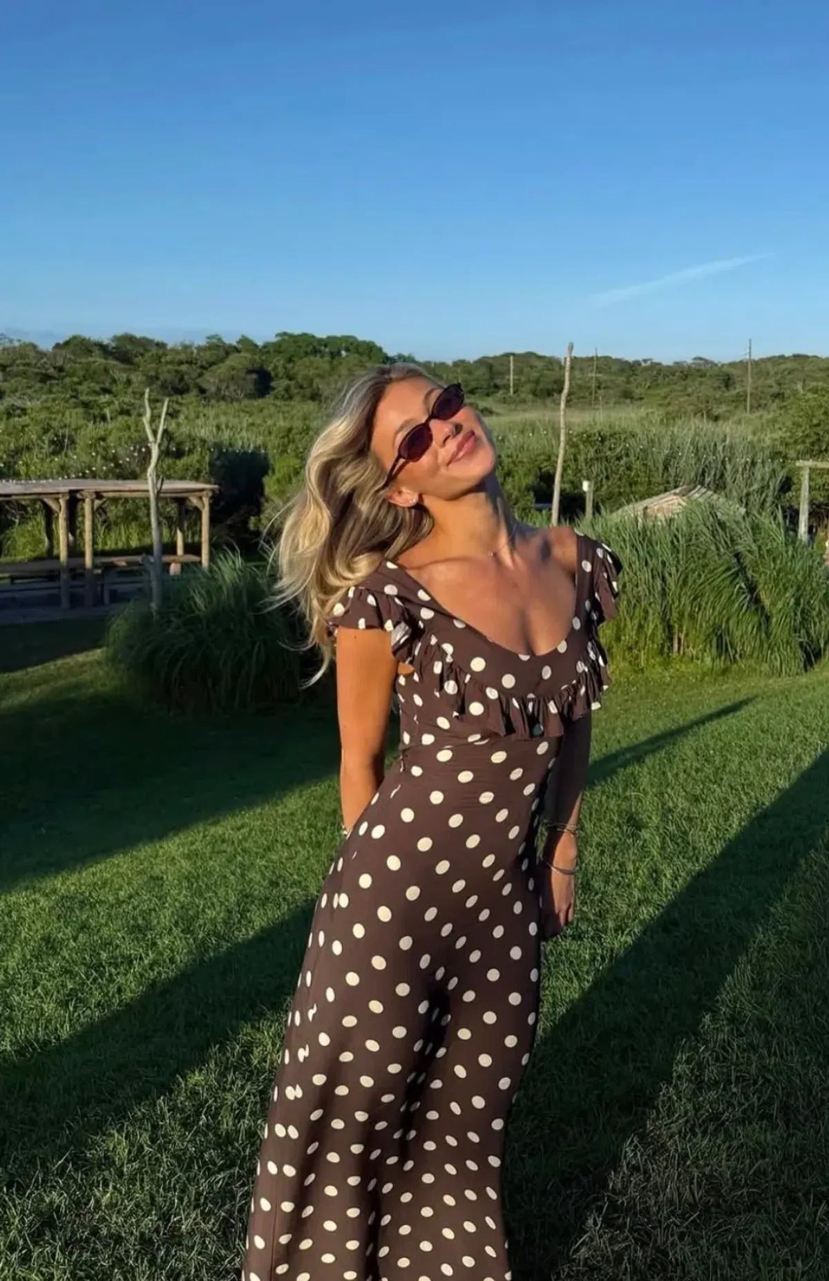 Design By Si Luna Dress Maxi Dress Brown Polka Size 8 - Image 3