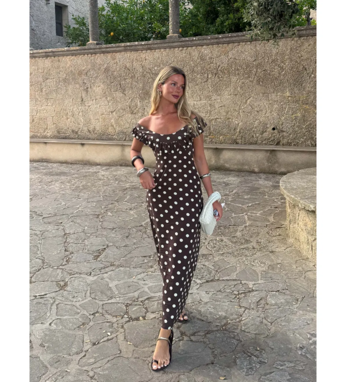 Design by Si Luna Maxi Dress Polka Dots Brown/Yellow Size AU 10 - Image 2